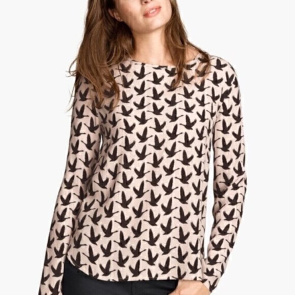 [H&M] Pink and Black birds Classic Crew - Size 4